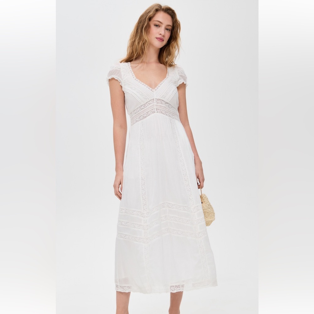 LoveShackFancy Suvi White Lace Maxi Dress